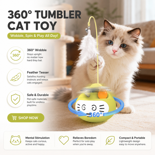 🐾MCOIKY® WobbleCat Interactive Toy – Automatic Electric Cat Ball with LED Lights
