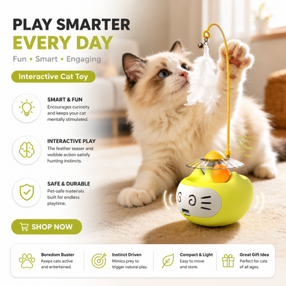 🐾MCOIKY® WobbleCat Interactive Toy – Automatic Electric Cat Ball with LED Lights
